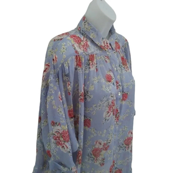 Seduction Dropped Shoulder  Blouse, Blue Floral, M - Picture 4 of 9
